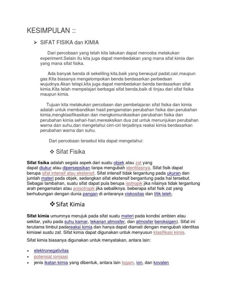 Ciri/sifat materi yang berwujud padat. Sifat Fisika Dan Kimia Pdf