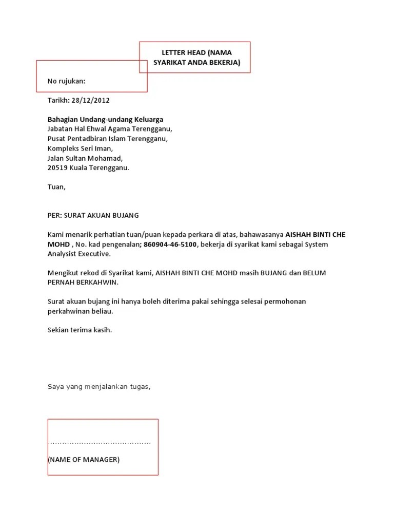 Bersama pasangan bukan warganegara malaysia (keputusan semakan surat akuan bujang luar negara). Surat Akuan Bujang Company Letter 7saudara Com