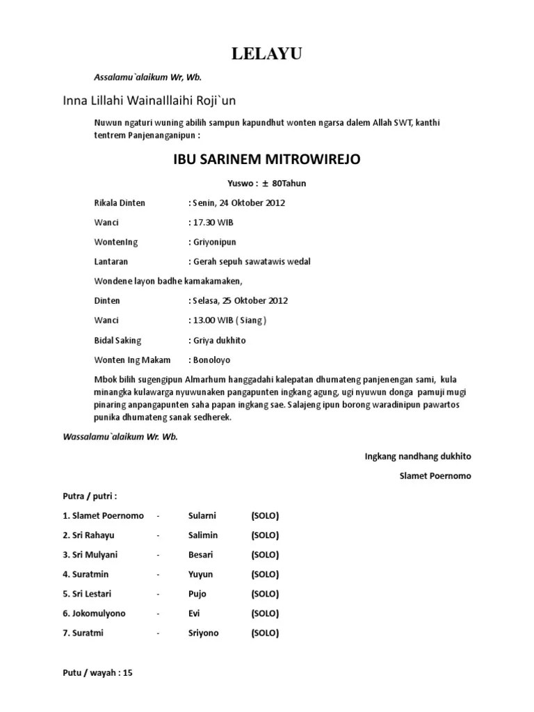 Contoh Surat Lelayu Bahasa Jawa Doc