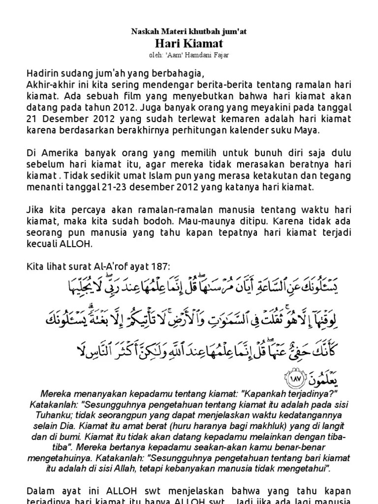 Khutbah Shalat Jumat Singkat Tentang Hari Kiamat