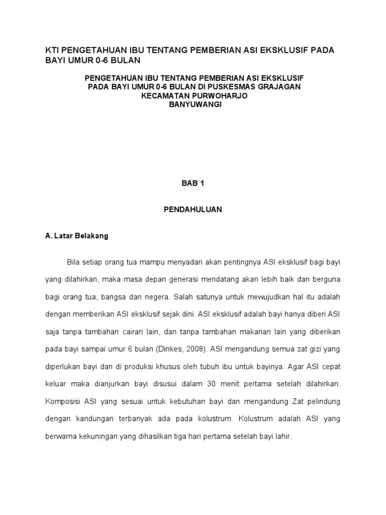 Kti Pengetahuan Ibu Tentang Pemberian Asi Eksklusif Pada Bayi Umur 0 | PDF