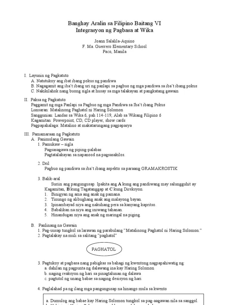 lesson plan in filipino grade 4 pang abay lesson plan pang uring