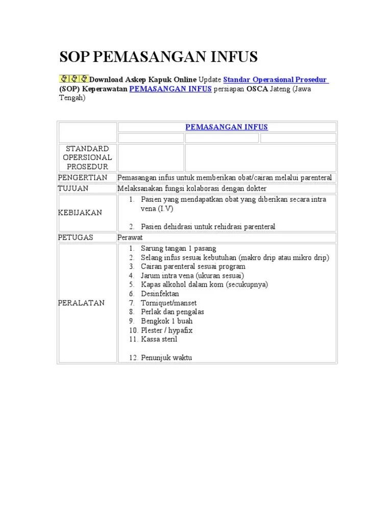 Sop Pemasangan Infus | PDF