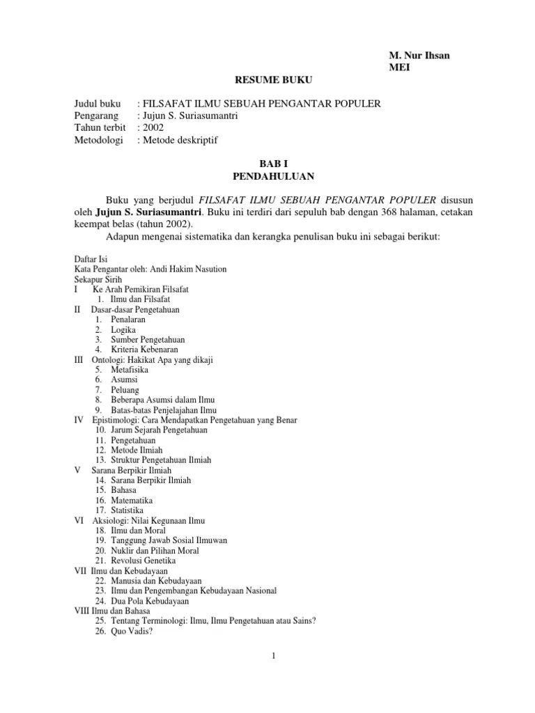 Teknologi pendidikan program pasca sarjana table of contents kata pengantar. Resume Filsafat Ilmu Jujun S S Pdf