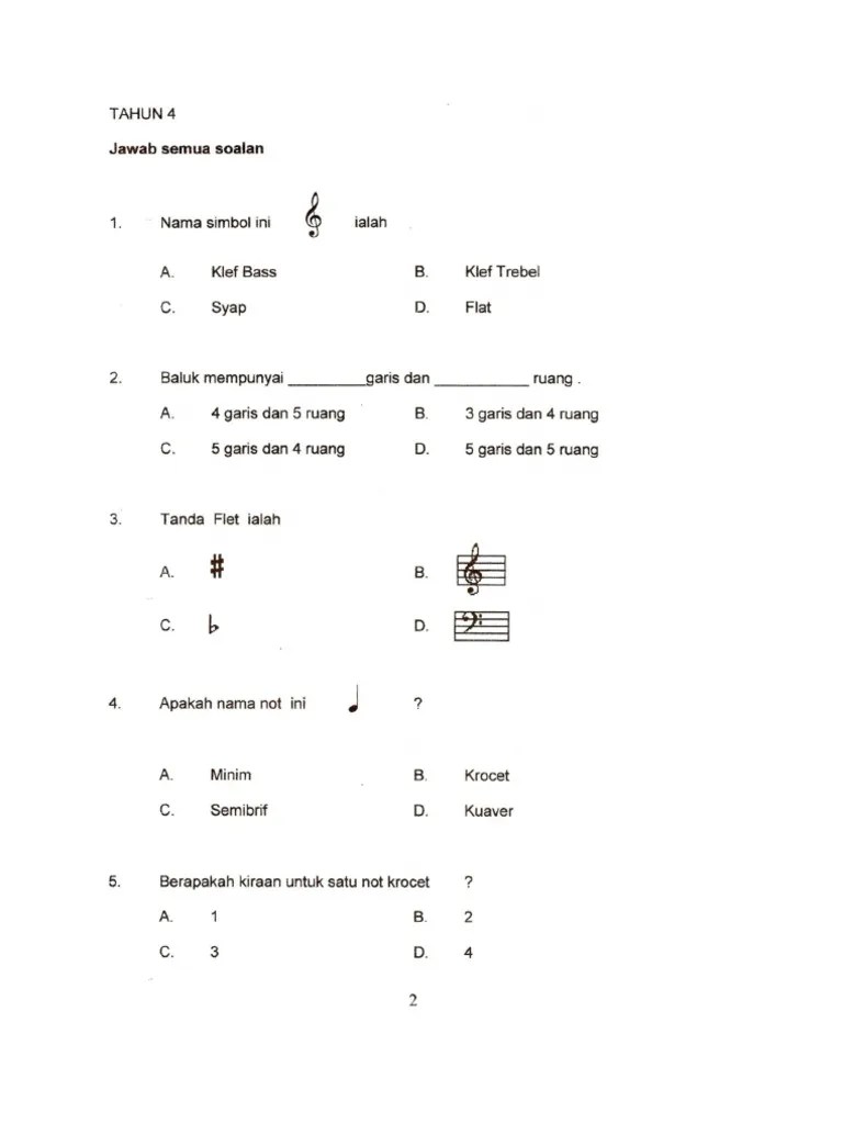Latihan perlidahan dan penjarian not c' arahan : Contoh Soalan Muzik Tahun 4 Pdf
