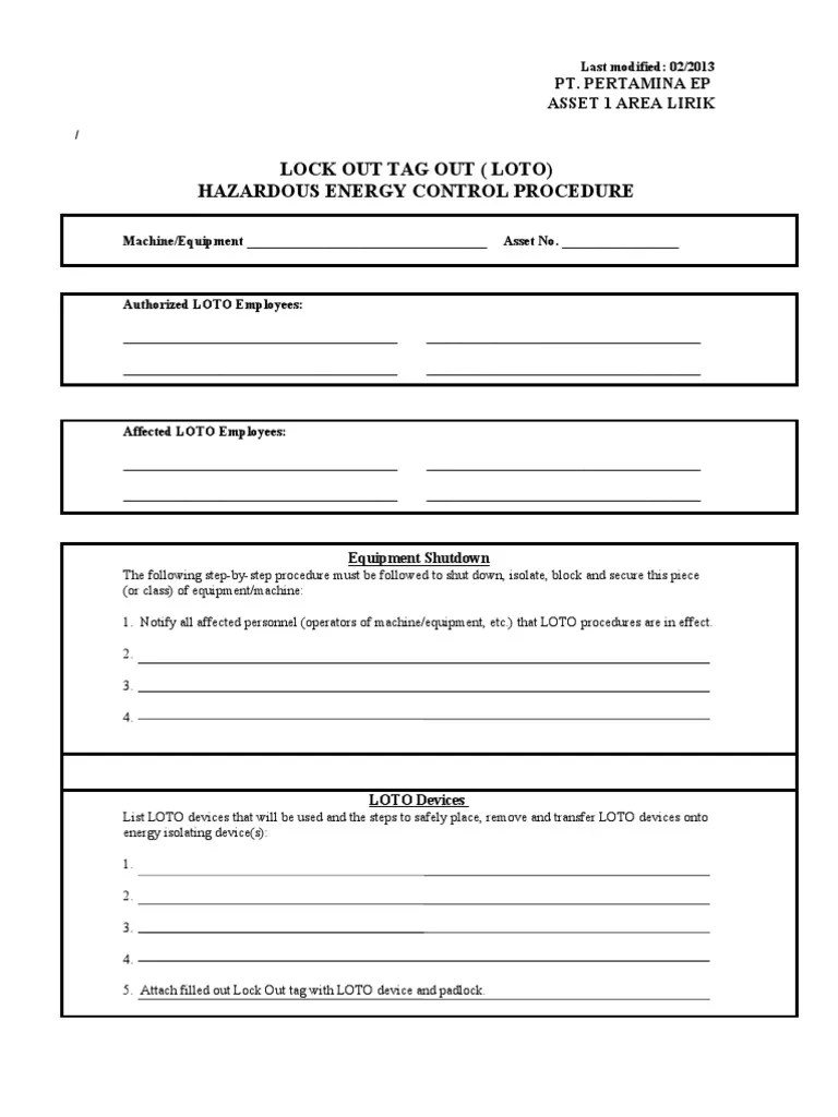 Looking for lockout tagout procedures? LOTO_Procedure_Template.doc