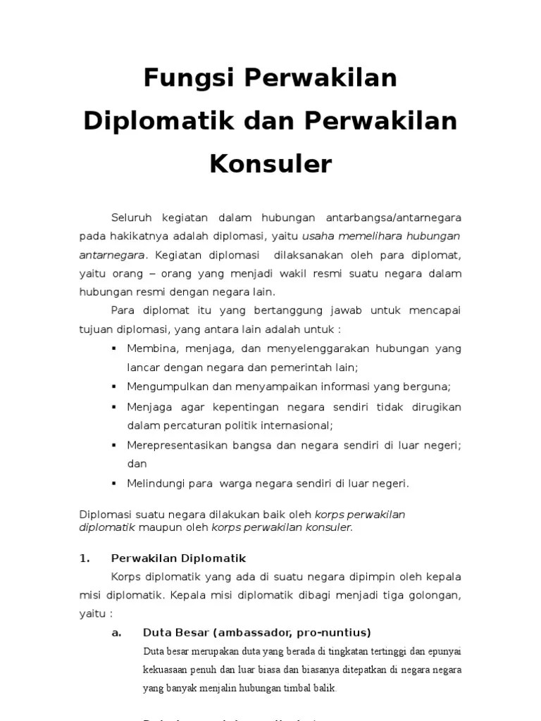 Fungsi Perwakilan Diplomatik Dan Perwakilan Konsuler Beserta Perbedaannya |  PDF