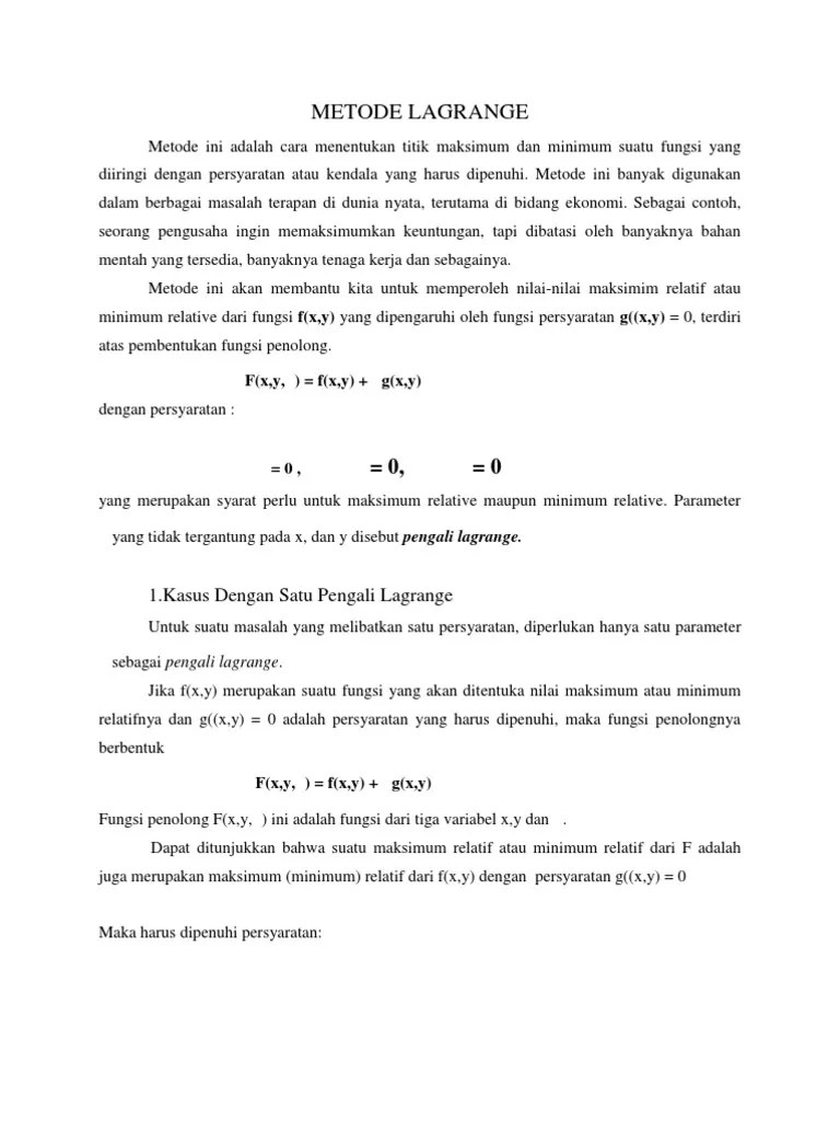 Metode Lagrange | PDF