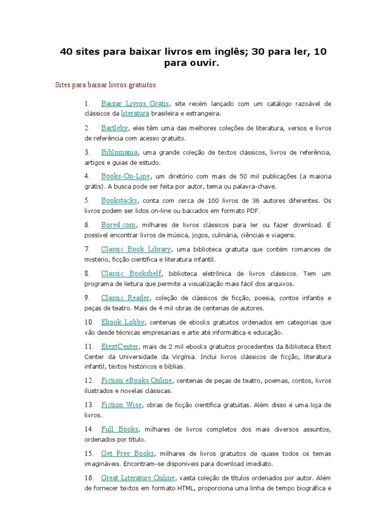 Clique no pin e veja como baixar livros grátis em pdf, usando o celular e tablet. 40 Sites Para Baixar Livros Em Ingles Pdf Livros Podcast