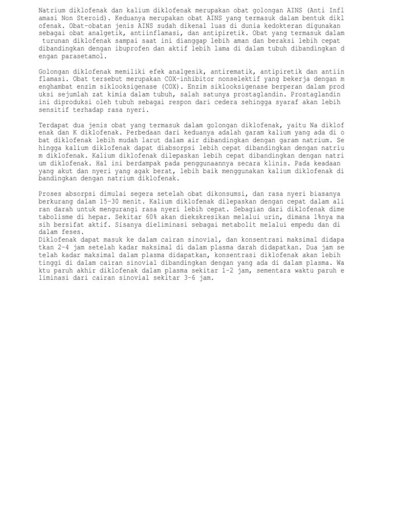 Apa Perbedaan Natrium Diklofenak Dengan Kalium Diklofenak | PDF