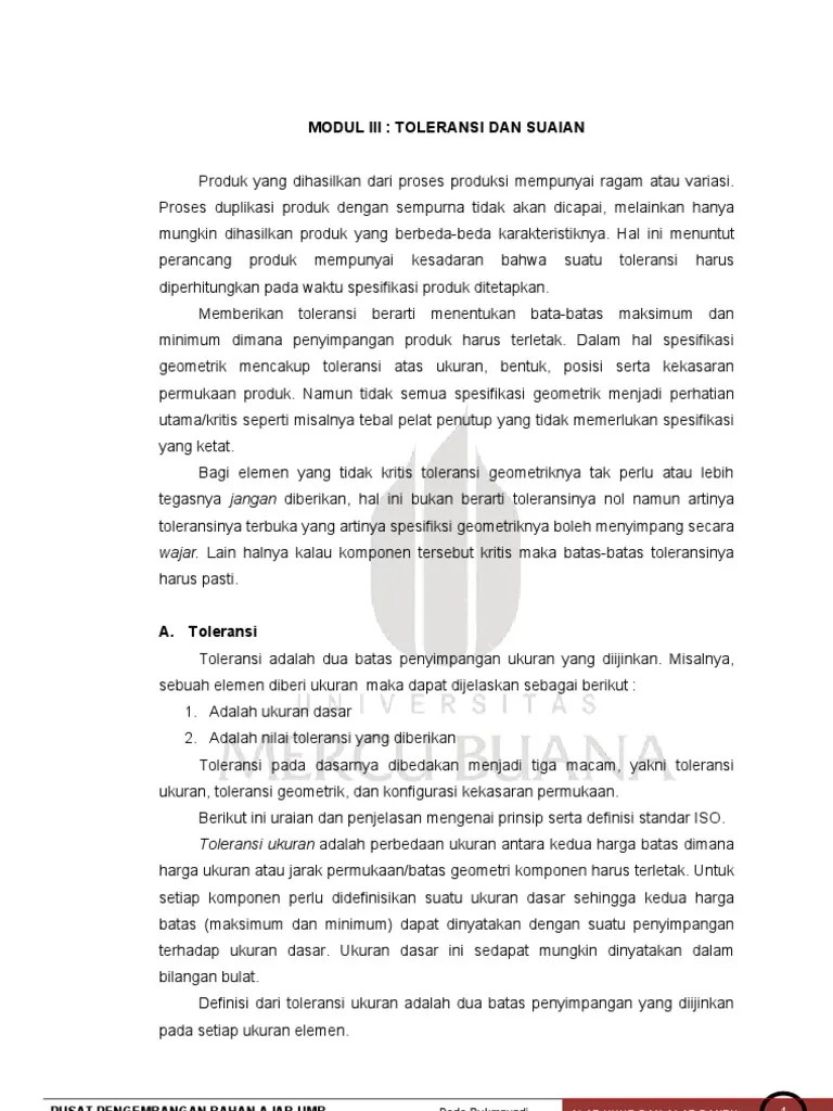 Modul Iii: Toleransi Dan Suaian: Wajar. Lain Halnya Kalau Komponen Tersebut  Kritis Maka Batas-Batas Toleransinya | PDF