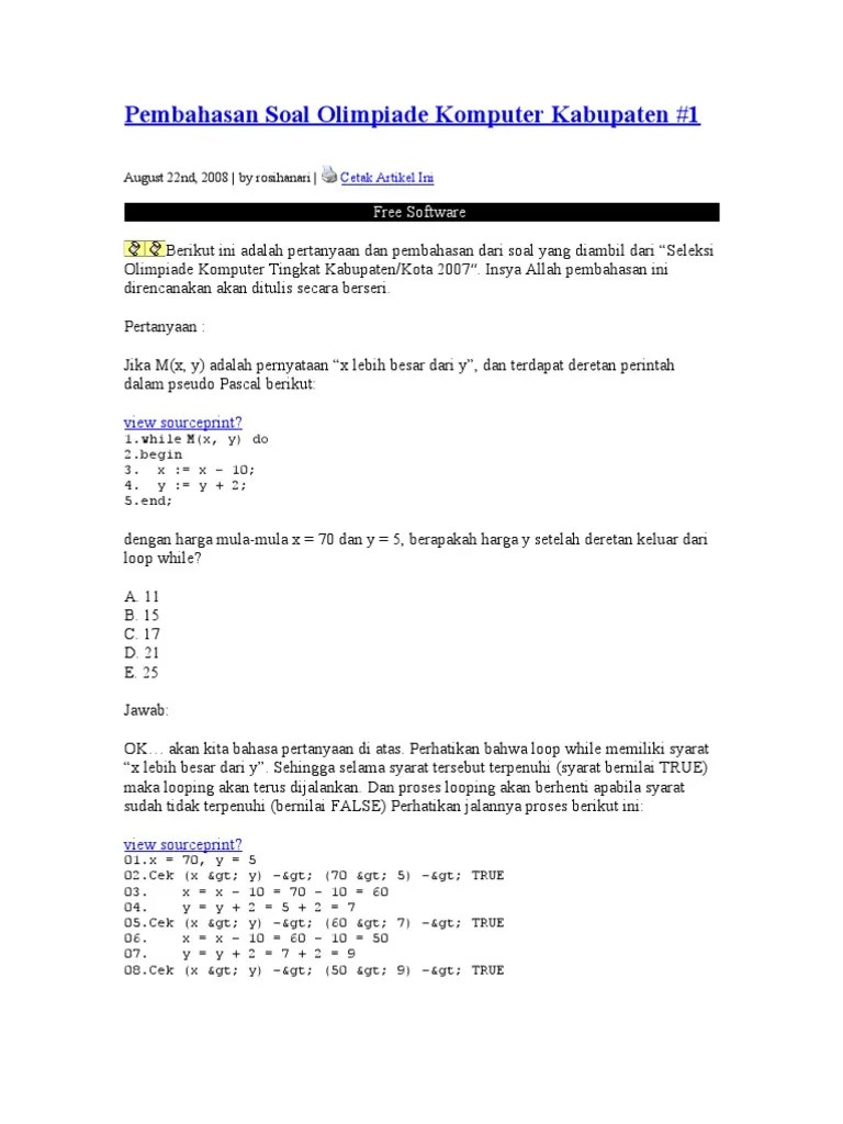 Kompetisi sains nasional (ksn) atau selama ini lebih . Pembahasan Soal Olimpiade Komputer Pdf