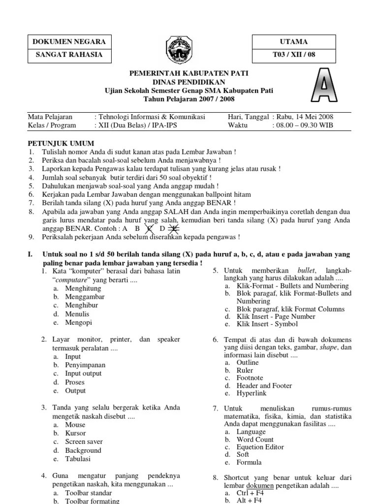 Try out / latihan soal ujian sekolah (us) smp mts tahun 2022 (tahun pelajaran2021/2022). Contoh Soal Ujian Sekolah Tik Smp Dan Perangkatnya Beserta Jawabannya
