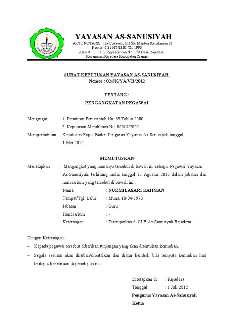 Contoh sk bendahara bop paud terbaru. Contoh Surat Pergantian Pengurus Yayasan Nusagates