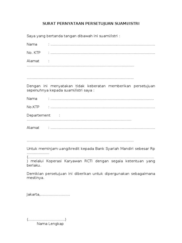 Persyaratan ijin poligami/beristri lebih dari seorang : Contoh Surat Keterangan Istri Memberi Izin Nikah Lagi