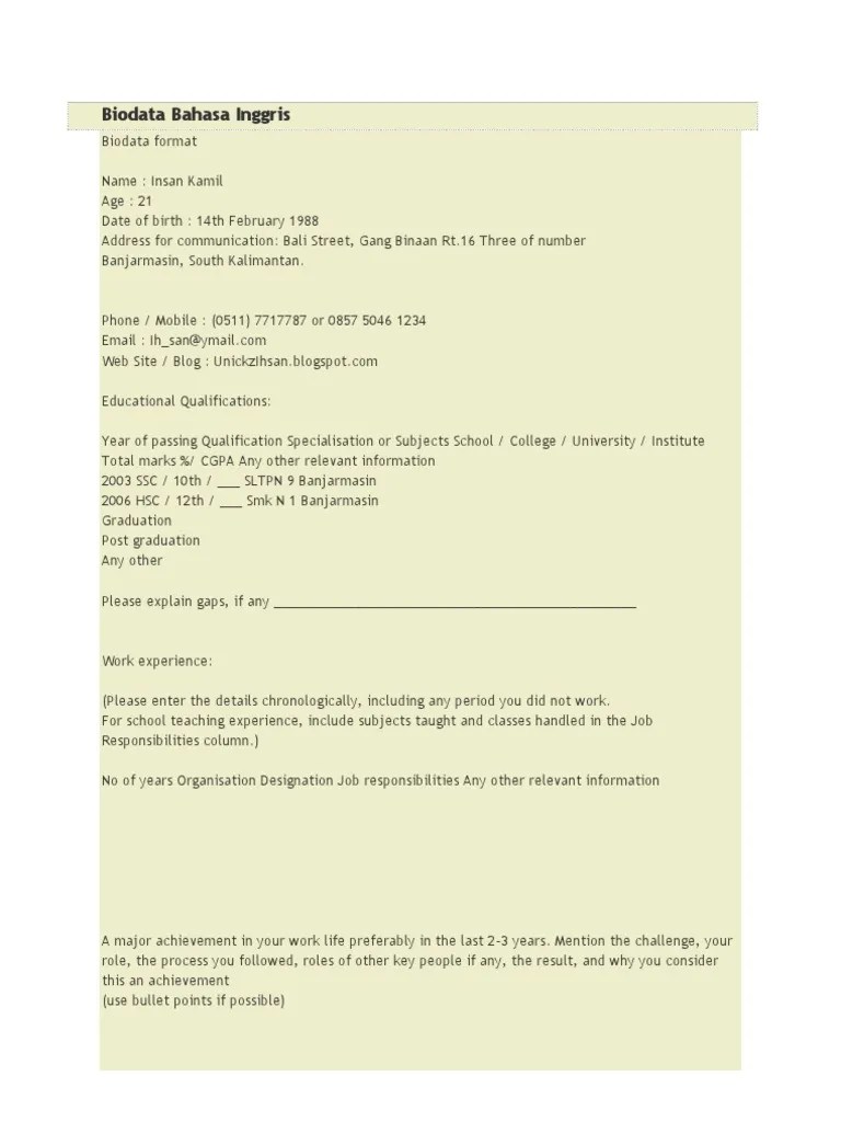 Selain itu, seperti yang sudah disinggung, kamu dapat memanfaatkannya buat menyusun biografi bj habibie dalam bahasa inggris. Biodata Bahasa Inggris Pdf Cognition Communication
