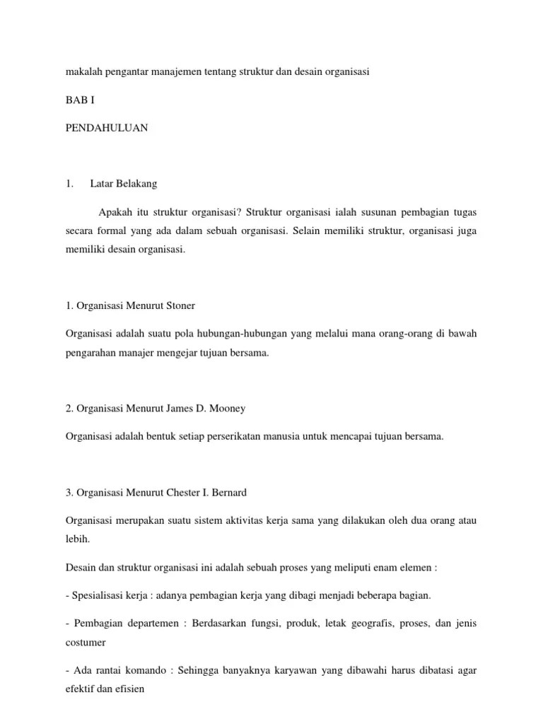 Makalah Pengantar Manajemen Tentang Struktur Dan Desain Organisasi | PDF