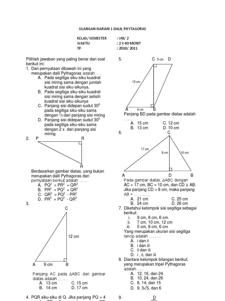 Contoh Soal Pythagoras Kelas 8 Dan Jawabannya - Berbagi Contoh Soal