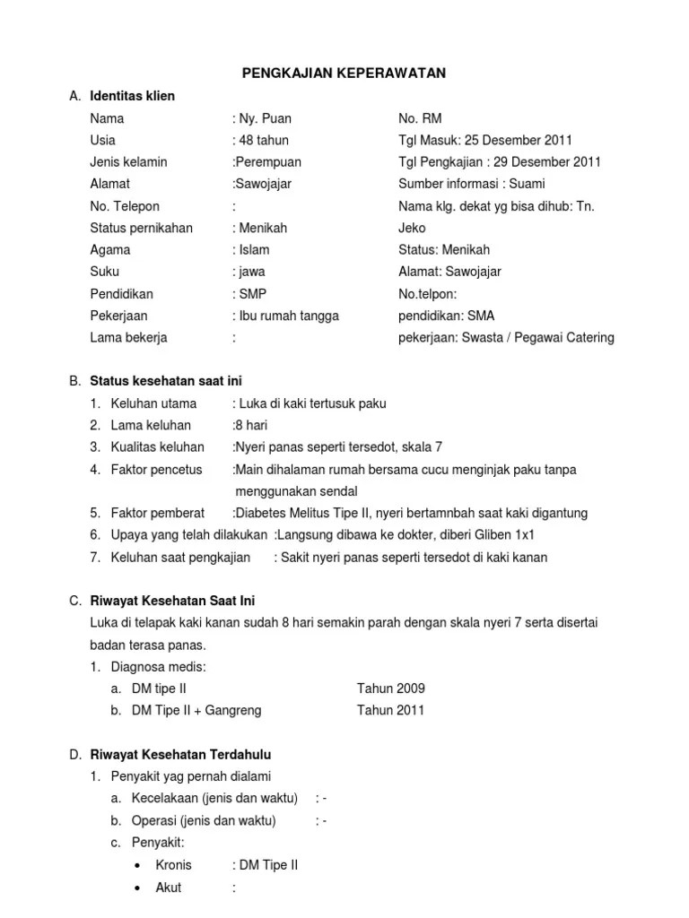 Pengkajian dengan menggunakan aplikasi nanda nic noc. Askep Luka Dm Pdf