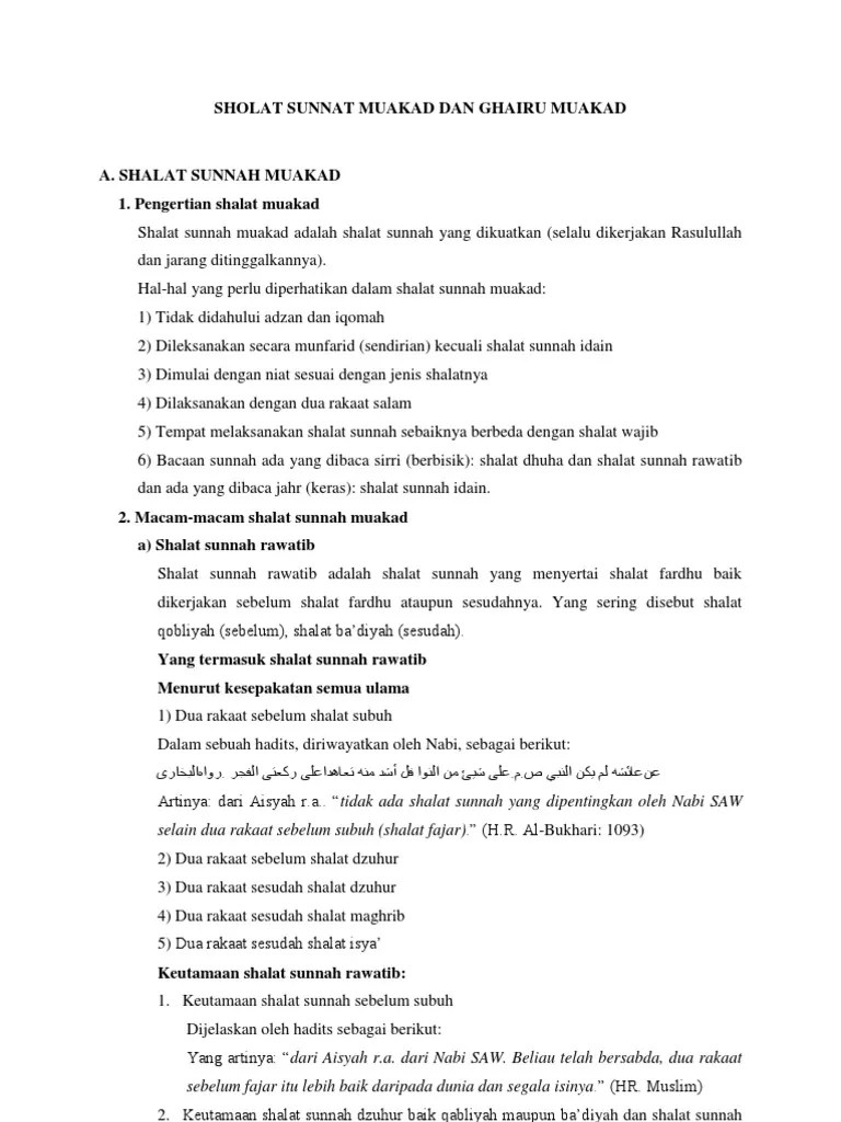 Salat Sunah Muakad Dan Ghairu Muakad | PDF