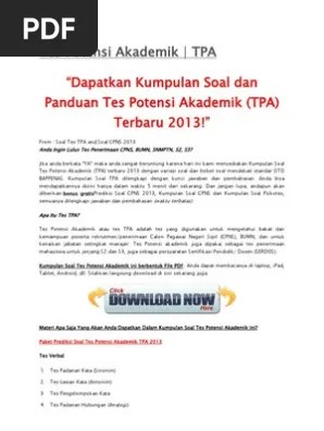 Soal tpa/paps oto bappenas new tes update. Kumpulan Soal Tpa S 2