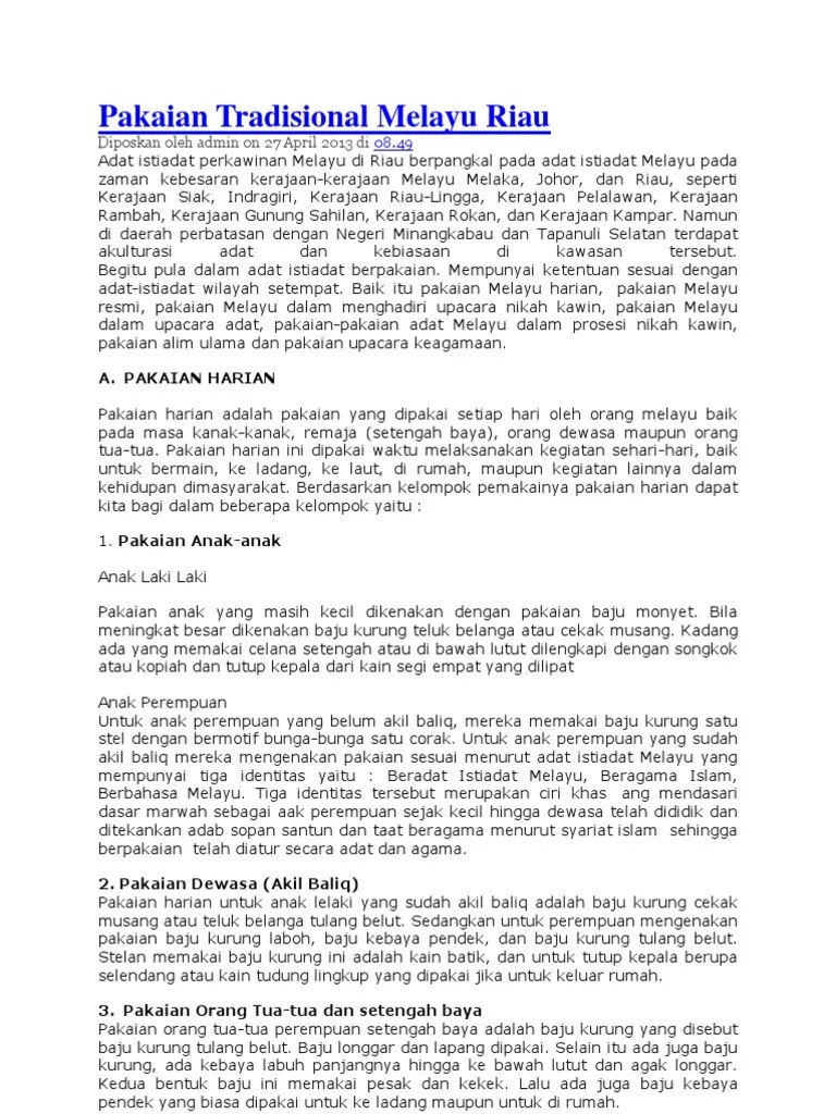 Baju koko pria melayu 3 kancing cekak musang bahan satin setelan muslim kurung teluk belanga hitam · rp220.000. Pakaian Tradisional Melayu Riau Pdf