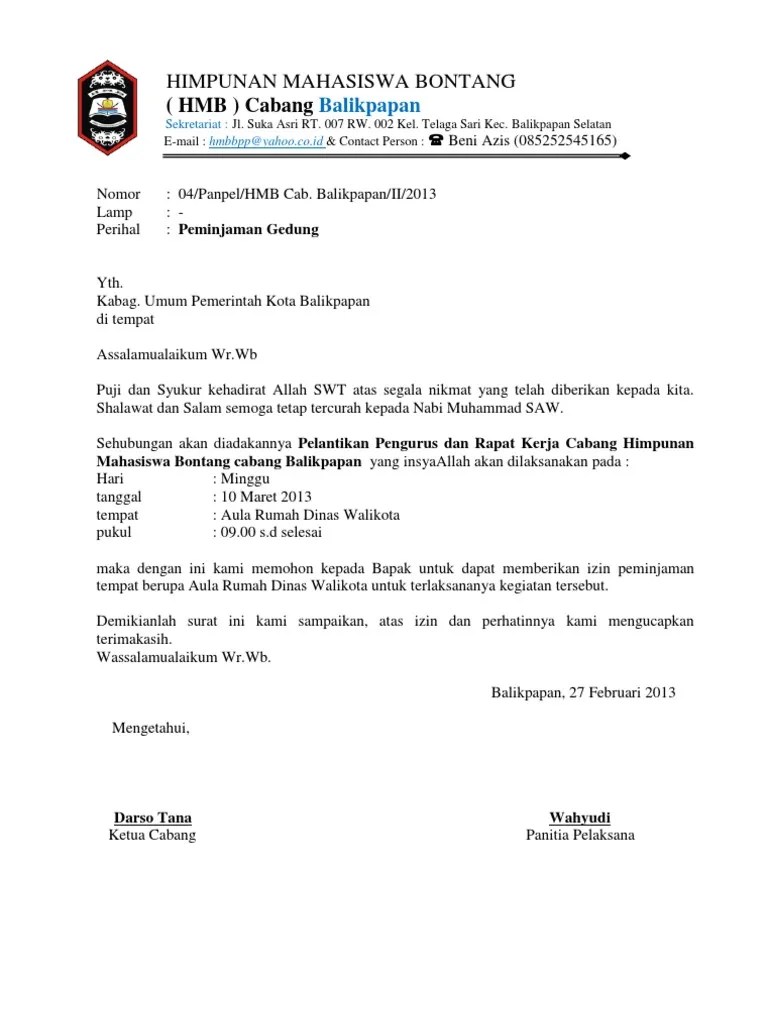 Contoh Surat Mou Peminjaman Tempat  Contoh surat permohonan peserta