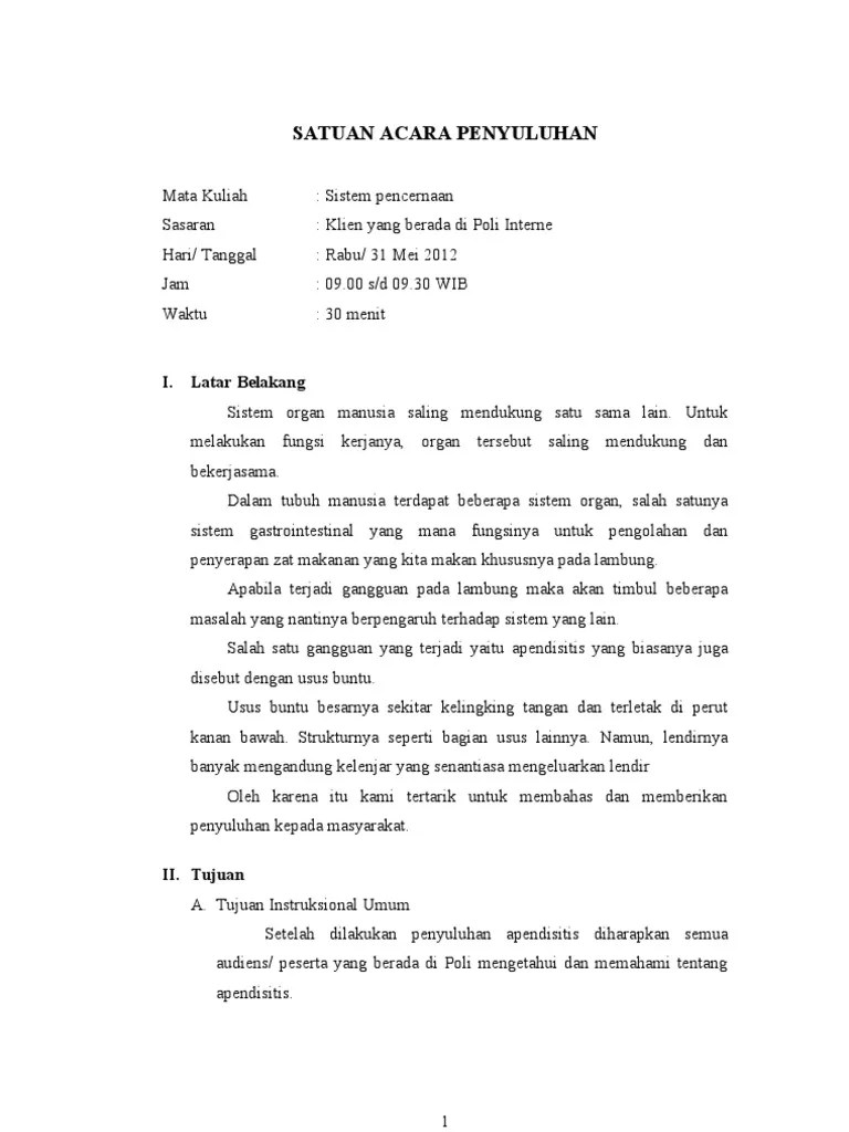 Satuan Acara Penyuluhan Apendisitis | PDF