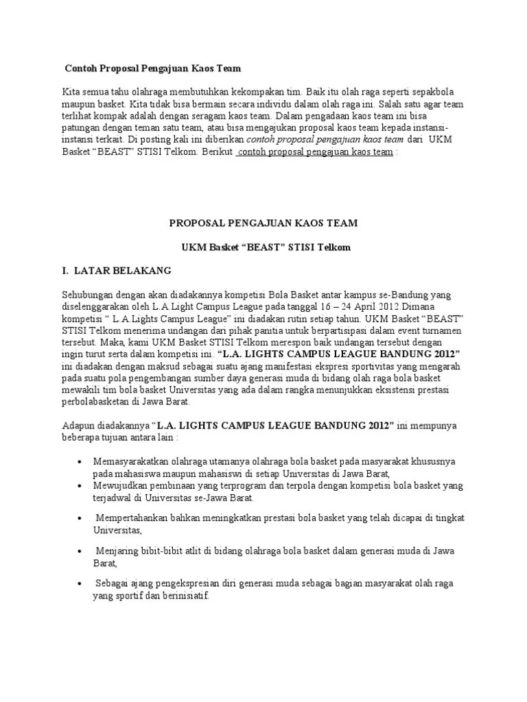 Contoh Proposal Pengajuan Kaos Team | PDF