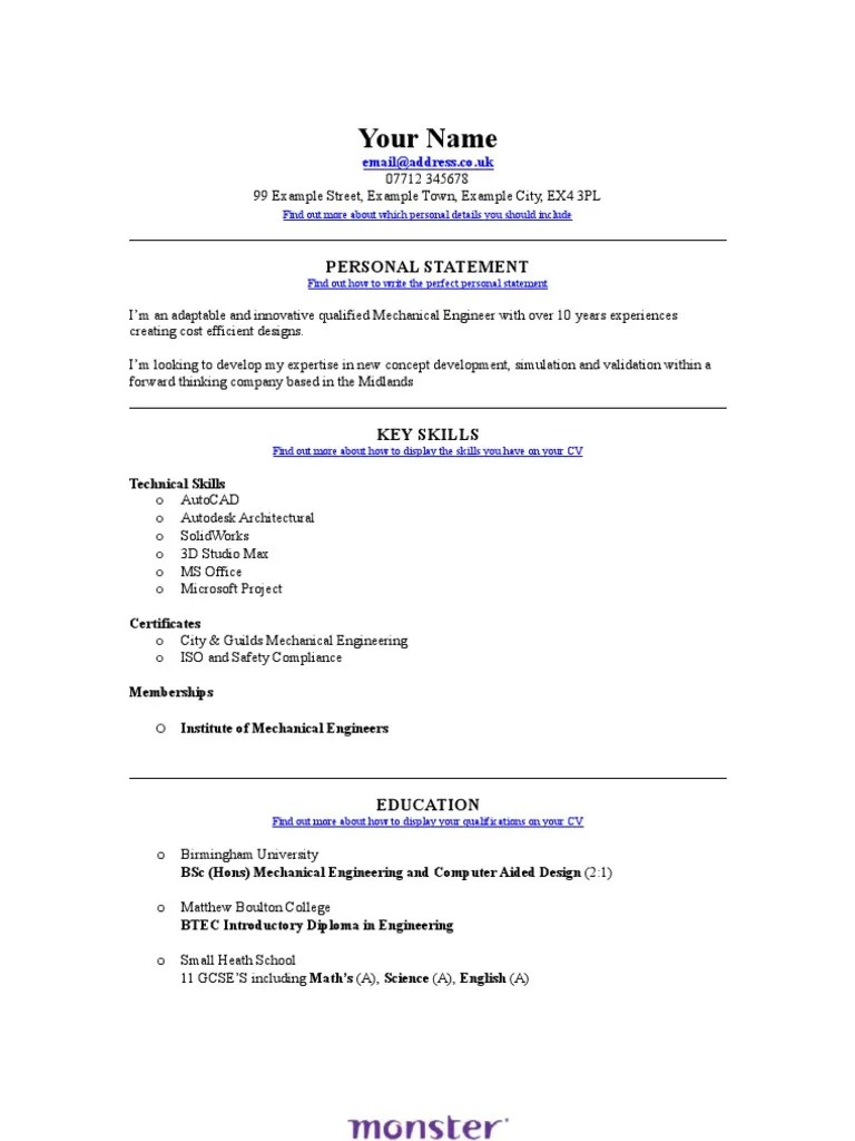 Cv Template Engineering Technician : Engineering - Mechanical Engineer CV Template | Question ...