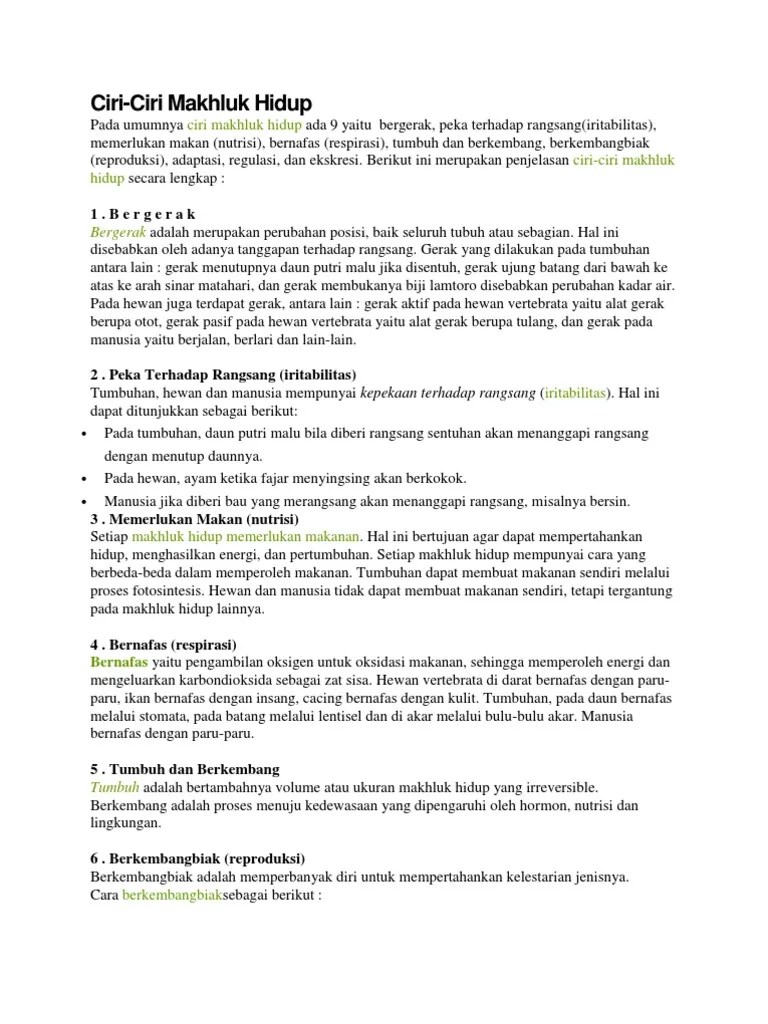 Memerlukan makan (nutrisi) · 4. Ciri Ciri Makhluk Hidup Pdf