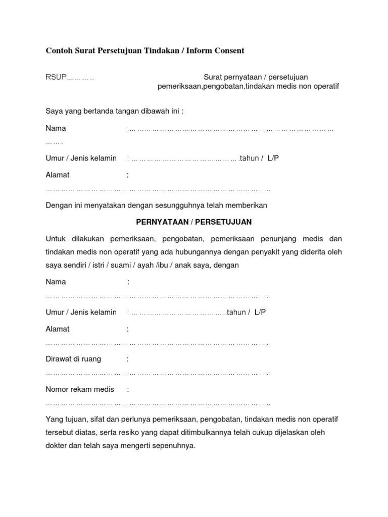 Berisi contoh surat pernyataan lengkap dengan formatnya. Contoh Surat Persetujuan Tindakan