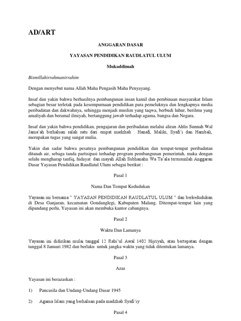 Pasal 4 yayasan pendidikan shiddiqiyyah mempunyai tujuan: 109541373-Ad-Art-Yayasan