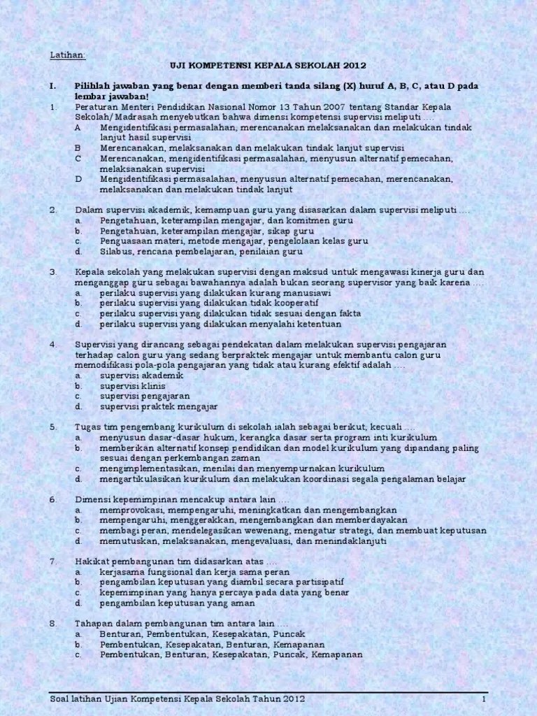 Q.4)kualifikasi khusus kepala sekolah dasar/madrasah ibtidaiyah (sd/mi) . Soal Uji Kompetensi Kepala Sekolah 2012 Pdf Pdf