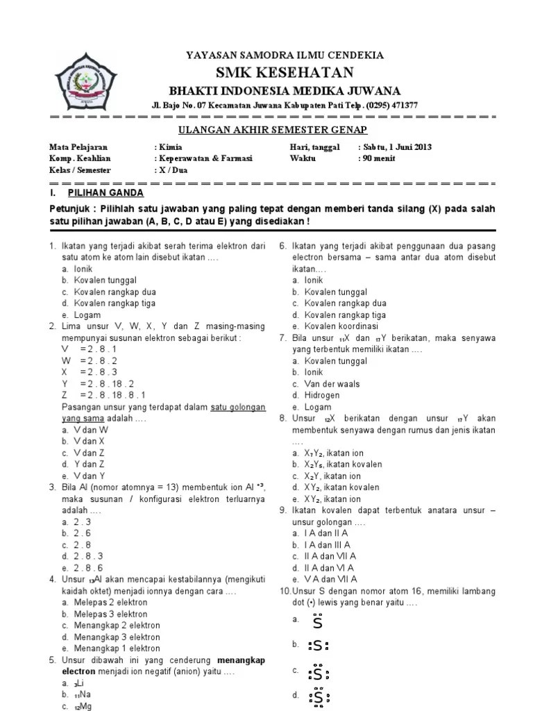 Latihan soal ujian kimia semester genap kelas x beserta pembahasanya ·. Contoh Soal Kimia Kelas X Semester 2 Barisan Contoh