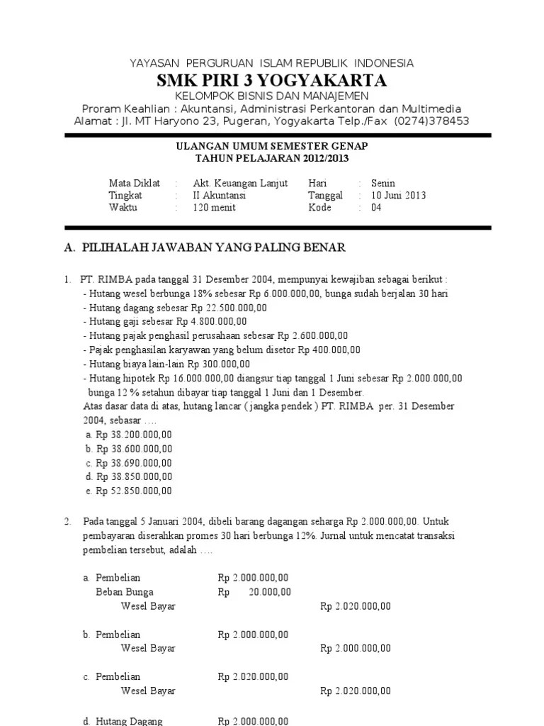Contoh Soal Kewajiban Lancar