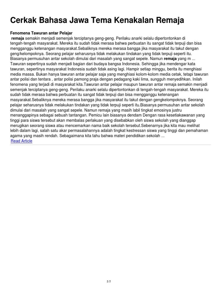 Contoh Soal Bahasa Jawa Tentang Cerkak - Soal Kelasmu