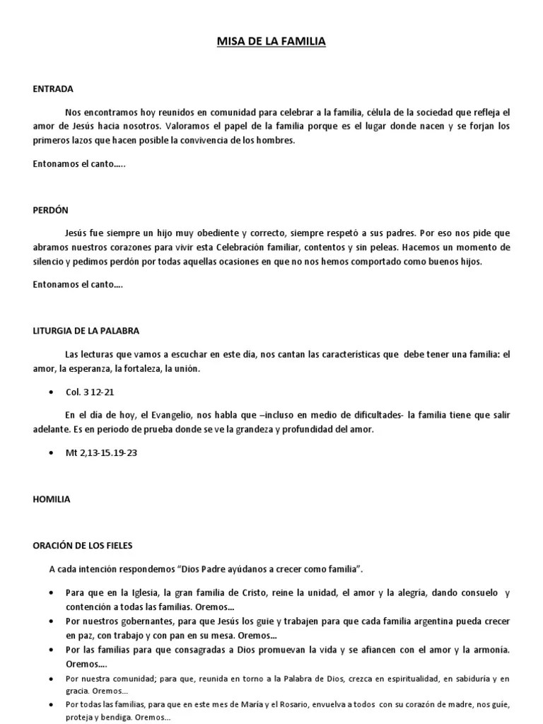 Con todas nuestras diferencias, nos reunimos en la eucaristía como una sola familia, un pueblo que ha puesto su esperanza en dios y en la salvación que nos ofrece jesucristo. Misa De La Familia Pdf Misa Liturgia Eucaristia