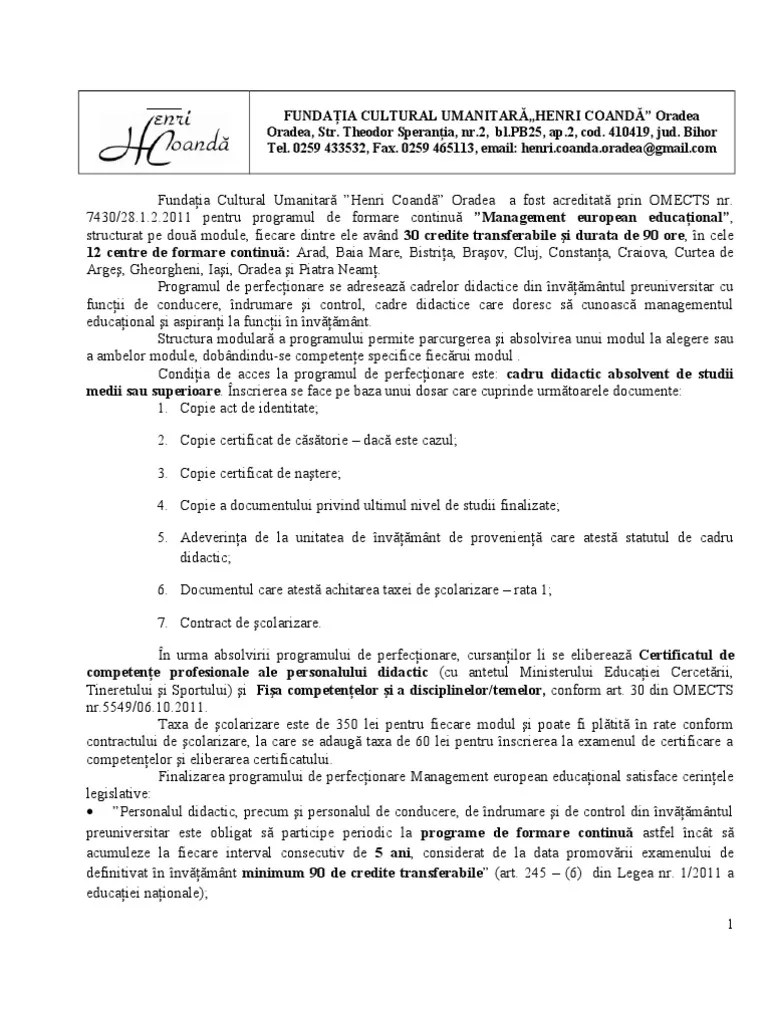 Scoala henri coanda oradea scoala postliceala henri coanda oradea bihor date de contact adresa, . Curs Management Educational Pdf