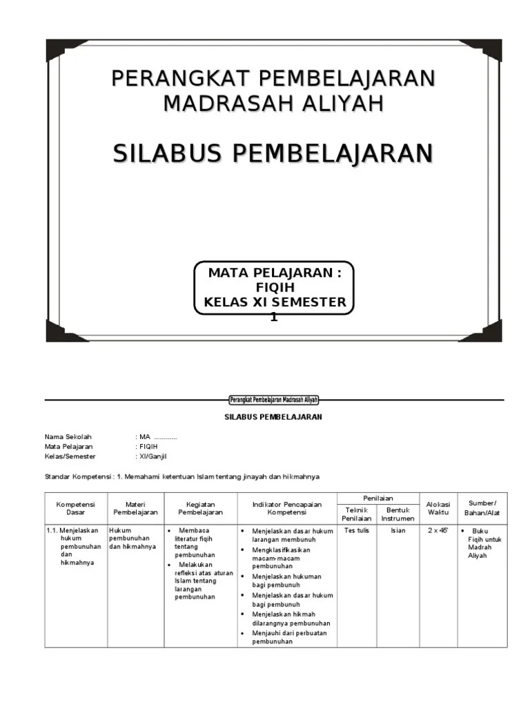 5 november 2021 05:31 | mas guntur. Silabus Fiqih Ma Kelas Xi 1 2 Pdf