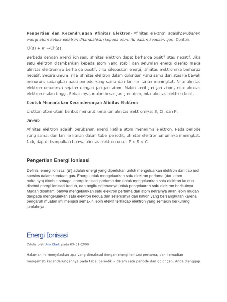 Pengertian Dan Kecendrungan Afinitas Elektron Anspek | PDF