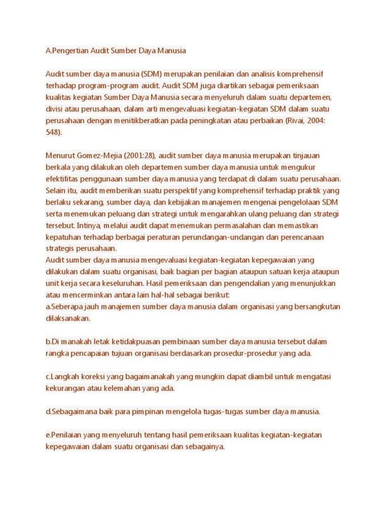 Audit tersebut dimaksudkan untuk menilai ekonomisasi . Audit Sdm Pdf