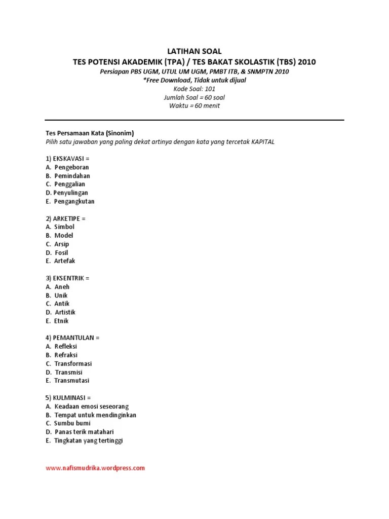 Bank soal tpa (tes potensi akademik) masuk sma favorit #100322948. Tpa Pdf