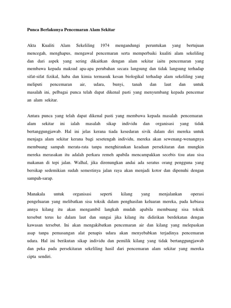 Kitagalo.com bahagian c (15 markah) baca p. Punca Pencemaran Alam Sekitar Karangan Spm