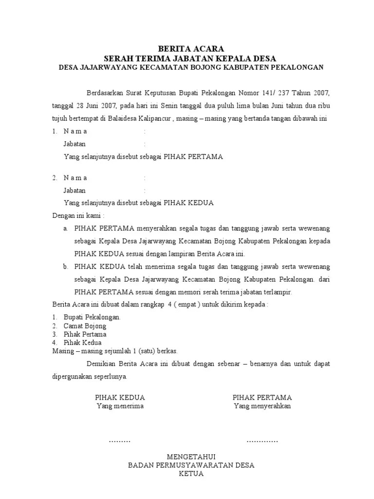 15.09.2021 · jika kamu berencana membuatnya, yuk ikuti contoh surat kontrak kerja proyek di sini! Berita Acara Serah Terima Jabatan Kades Th 2007-2013