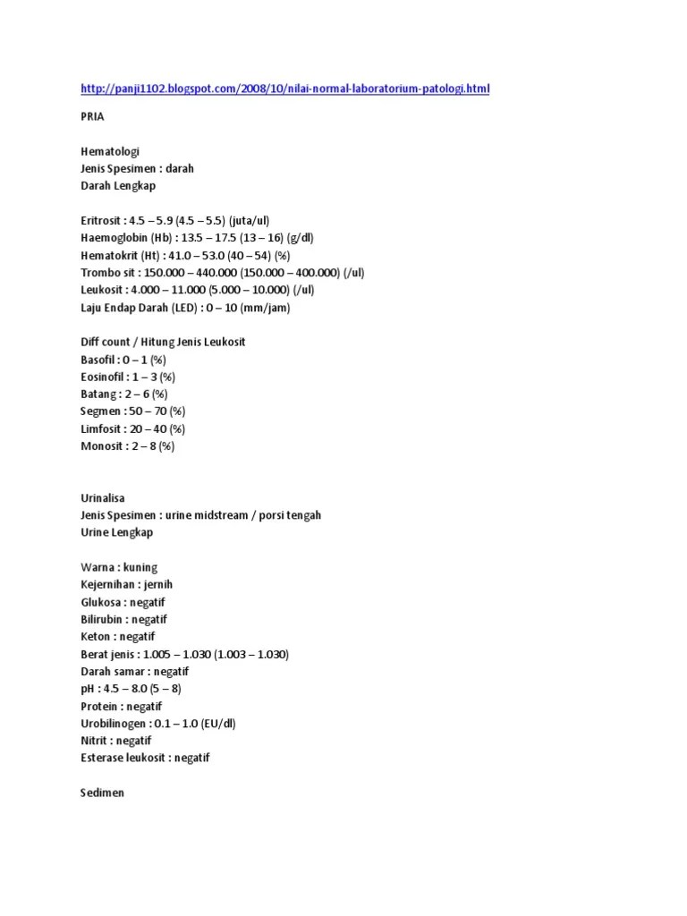 Nilai Normal Lab | PDF | Liver | Biomolecules