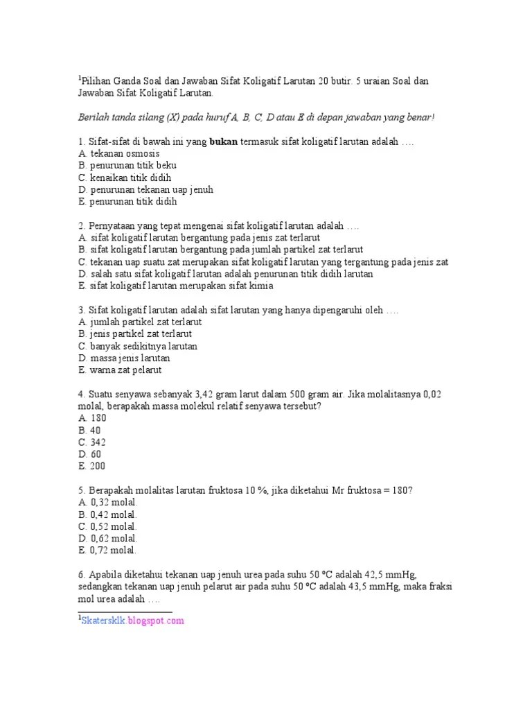 20+ contoh soal hukum dasar kimia dan jawaban +pembahasan. Contoh Soal Dan Pembahasan Mengenai Sifat Koligatif Larutan