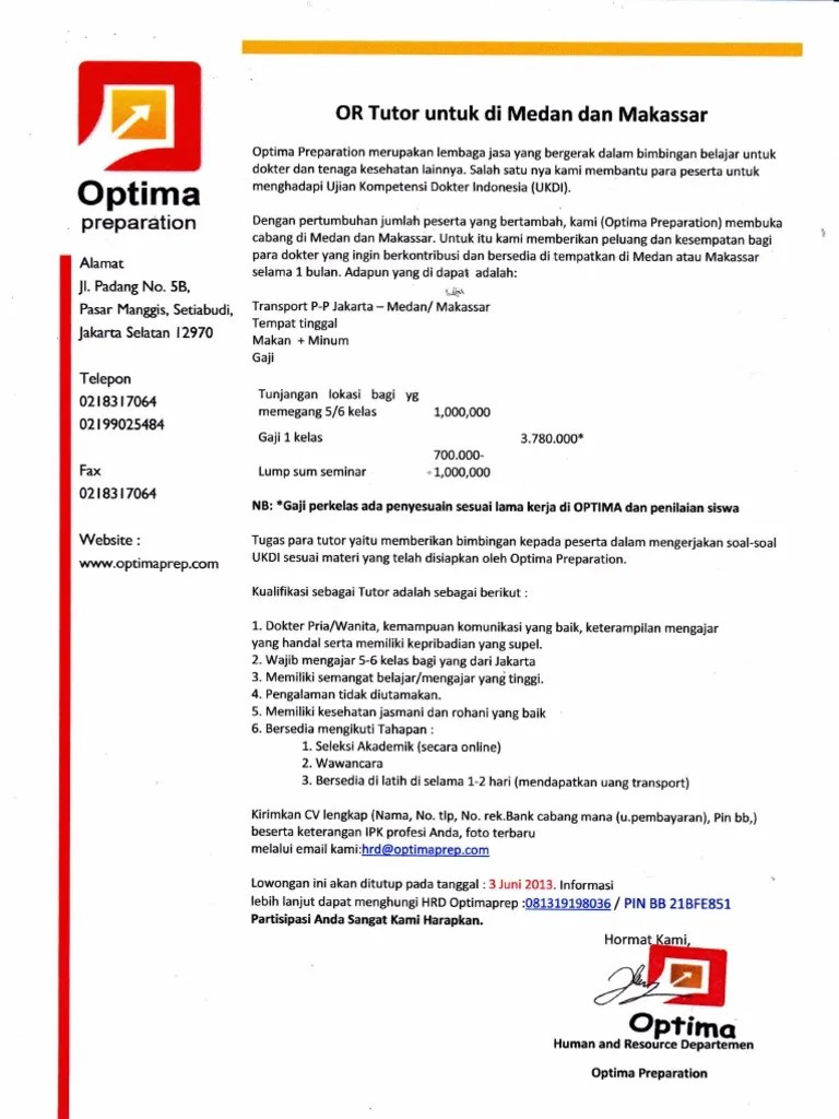 Tutor or Untuk Di Medan Dan Makassar | PDF