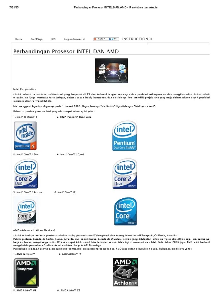 Perbandingan Prosesor INTEL DAN AMD - Revolutions Per Minute | PDF