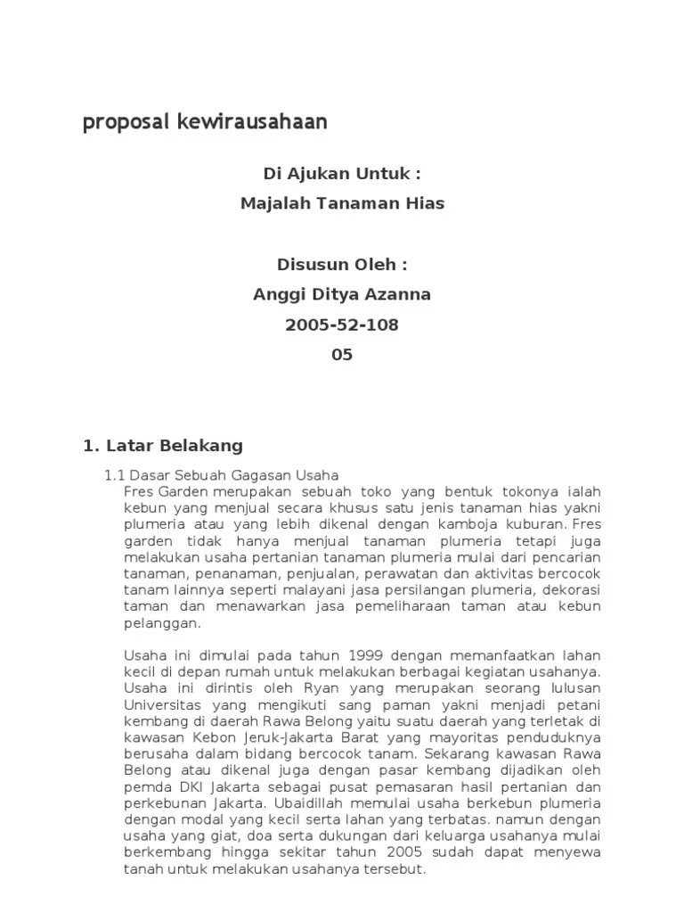proposal ini disusun untuk memenuhi tugas mata kuliah. Proposal Kewirausahaan Pertanian Tulisan